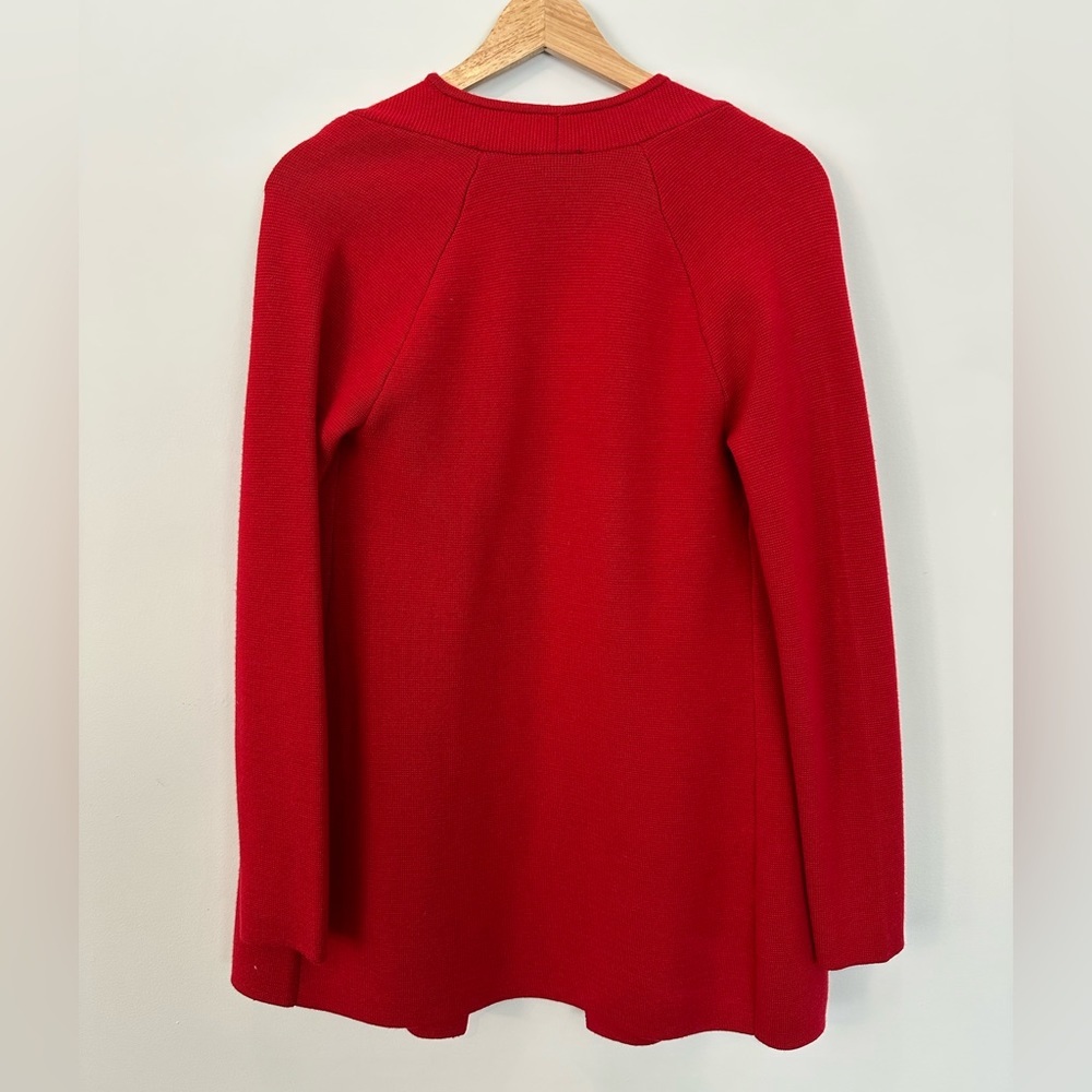 Talbots 100% Merino Wool Long Knit Open Concept Cardigan Red Zip Pockets Size XS - Picture 2 of 7